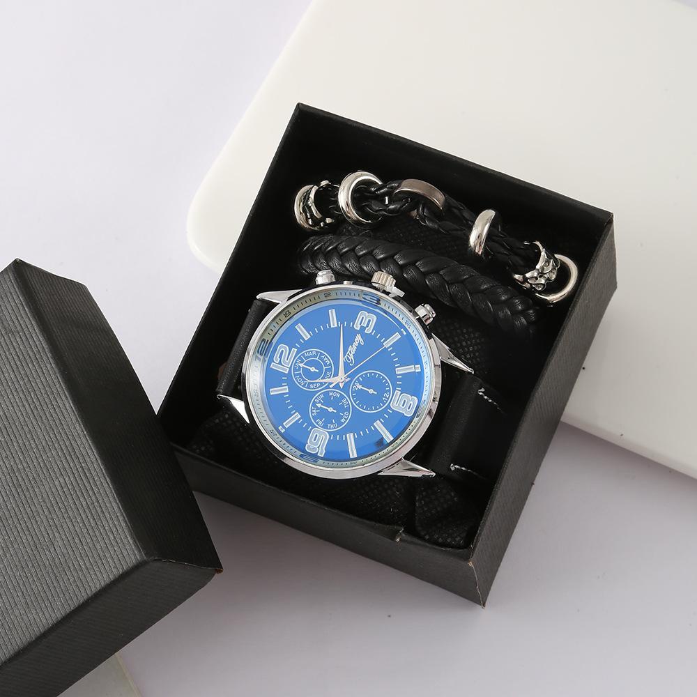 Set de Regalo para Hombre, Cartera + Reloj + Caja para Cinturón, Regalo de San Valentín Día del Padre para Novio Amigo