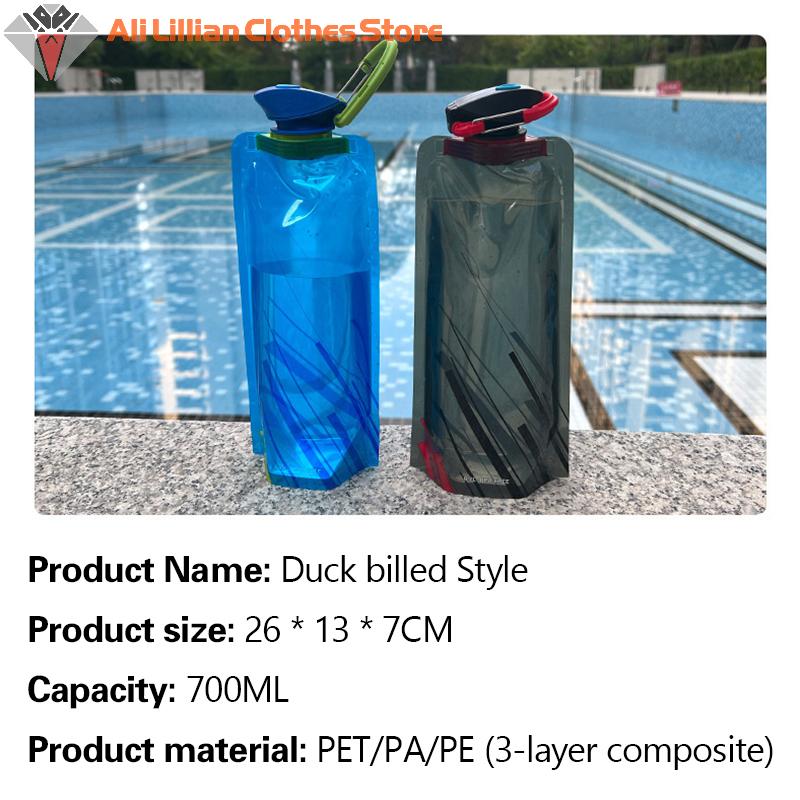 Foldable Water Bottles Flexible Reusable Travel Pouch Soft Flask Water Bag With Carabiner Clip