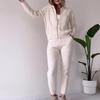 Autumn/Winter Cable Knit Hooded Zip-Up Top and Home Set for Women