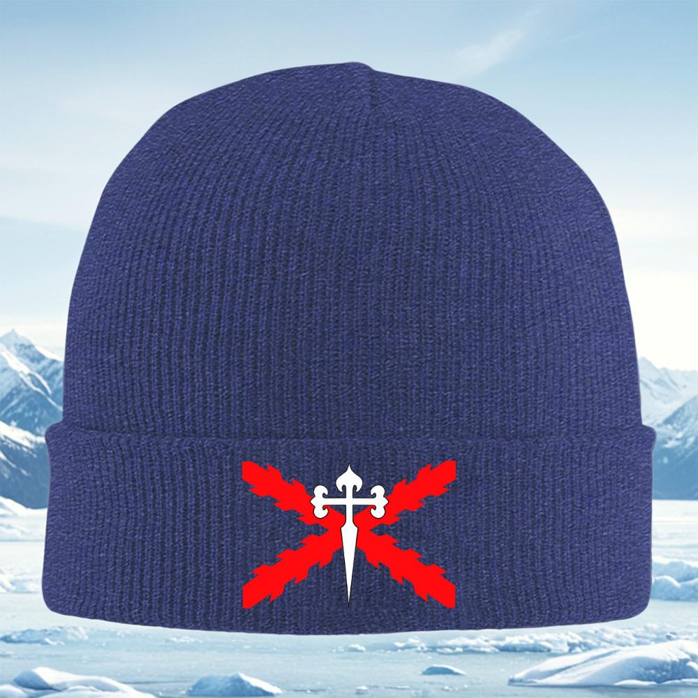 

White cross red zigzags black background Men Women Unisex Knitted Hat Beanie Pullover Cap Winter Thermal Warm Christmas Outdoor