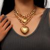 2pcs/set Gold Color Metal Love Heart Pendant Necklaces for Women Men Metal Punk Choker Necklace Jewelry Gifts