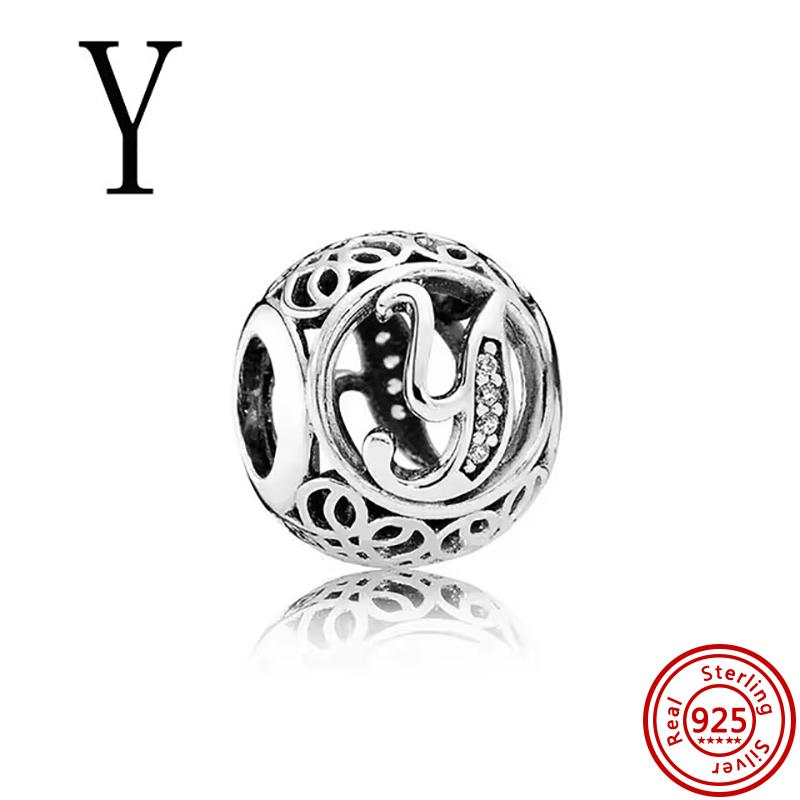 925 Massivkupfer Unendlichkeitssymbol Hohl Rund A-Z 26 Alphabetbuchstaben Glänzende Zirkonia-Perlen Passend für Original Pantaro Charms Armband