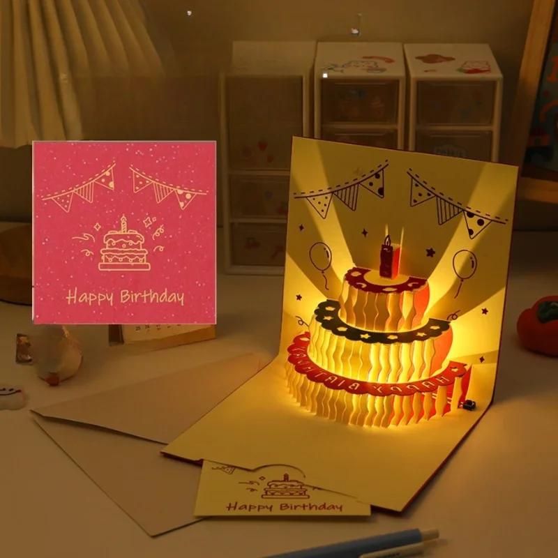 

Музыкальная 3D Pop-Up Открытка-Поздравление с Днем Рождения - Светодиодная Подсветка, Дизайн Торта, Автоматическое Воспроизведение Музыки, Идеальный Подарок для Мамы, Жены, Братьев/Сестер и Друзей