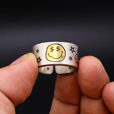 Retro New School Ring For Men Silver Plated Copper Punk Gothic Adjustable Ring Rock Hiphop Handmade Unisex Accessories