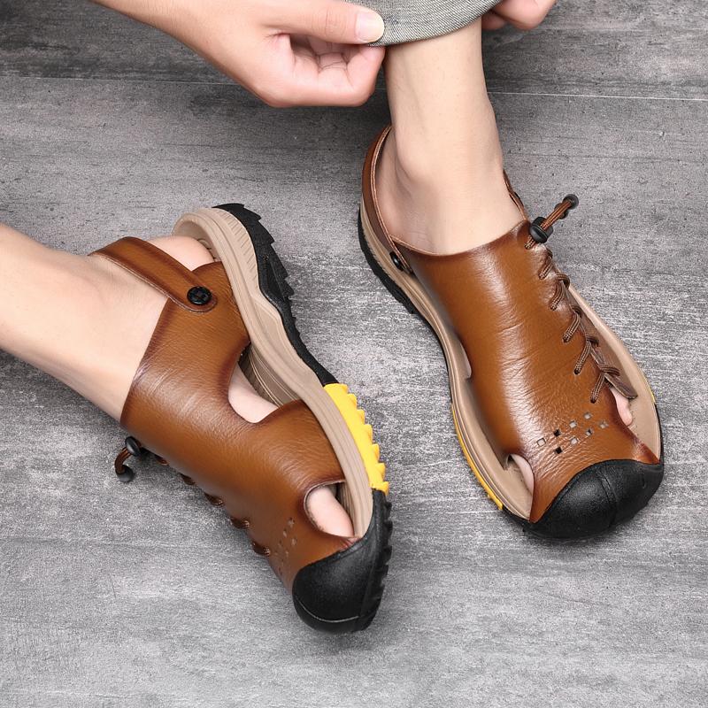 Fashion Sandals Genuine Leather Men's Shoes New Summer Breathable Casual Sandals Handmade Outdoor Non-slip Soft Beach Sandals Mocassins