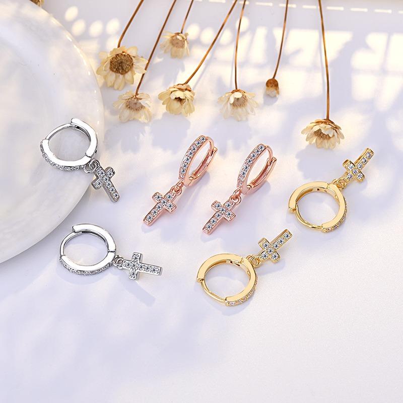 Fashion Personalized Cross Inlaid Zircon Ear Buckle Earrings For Women