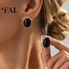 Daily Wear Gold Tone Jewelry 1 Pair Vintage Oval Stud Earrings for Women, Retro Statement Elegant Resin Gemstone Earrings, Frame Chunky Stone