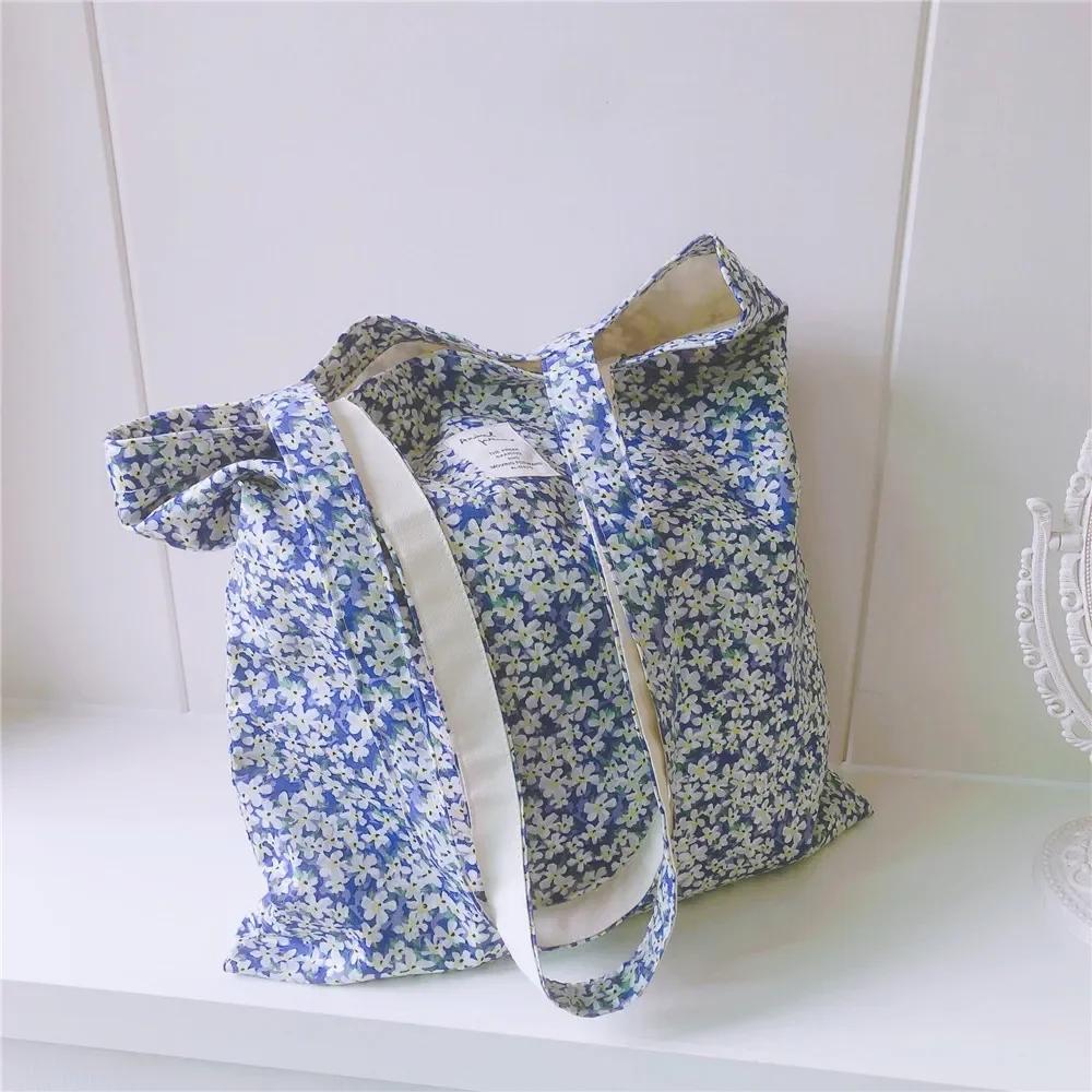 Baumwollblumen Damen Einzel-Umhängetasche Büchertasche Retro Große Kapazität Damen Mädchen Mode Canvas Handtasche Shopper Taschen