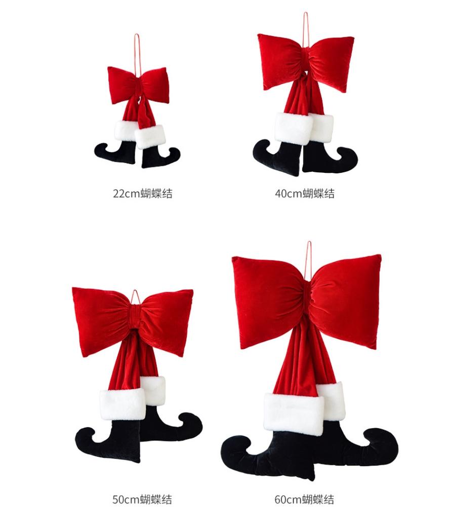 Christmas Bow Ornaments, Fun Red Velvet Christmas Leg Bow Pendant, Xmas Tree Hanging Ornaments, Christmas Tree Top Decoration