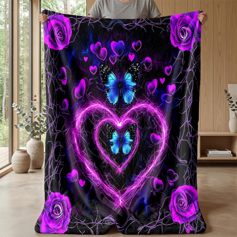 Butterfly Flower Art Collage blanket Personalized Name Flannel Blanket Soft Cozy Plush Throw for Sofa Bed Lightweight Home Decor