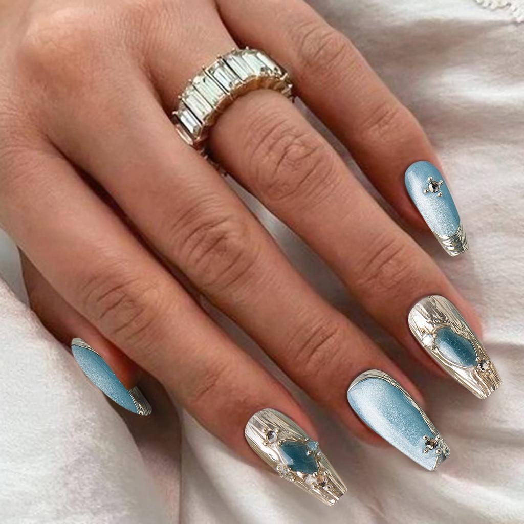 Aufdrücknägel für Damen, mittelgroß, künstliche Nägel mit Designs, nackte Acrylnägel zum Aufkleben, glänzende, vollständige Abdeckung, künstliche Nägel