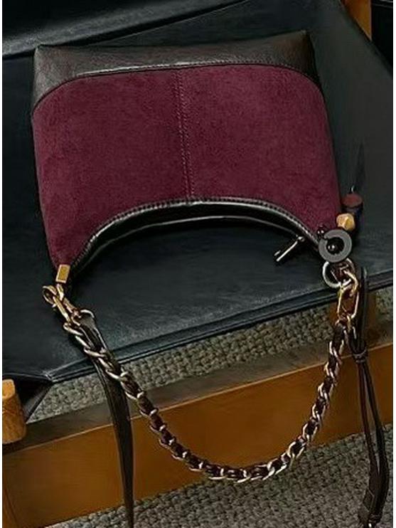 Осенняя Роскошная Универсальная Женская Замшевая Сумка-Кроссбоди на Цепочке 24x23x9 cm вино красного