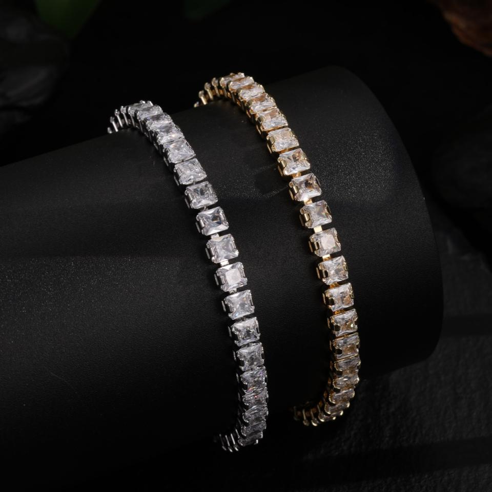 ZAKOL Silver Color 5mm Square Zircon Tennis Bracelet for Women Dazzling Crystal Hand Chain Wedding Gift Fashion Jewelry