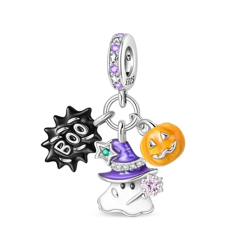 Halloween Charms Gothic Witch,Pumpkin Cute Bat Skull Beads Charm Fits Brand Bracelet Necklace Fine Halloween Jewelry Gifts