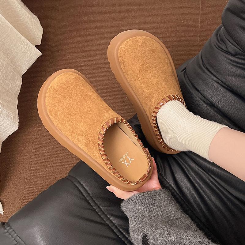 Muffin Thick-soled Heightening Boken Shoes Bag Head Half Slippers Women's 2025 Autumn New Wear One-pedal Boken Slippers