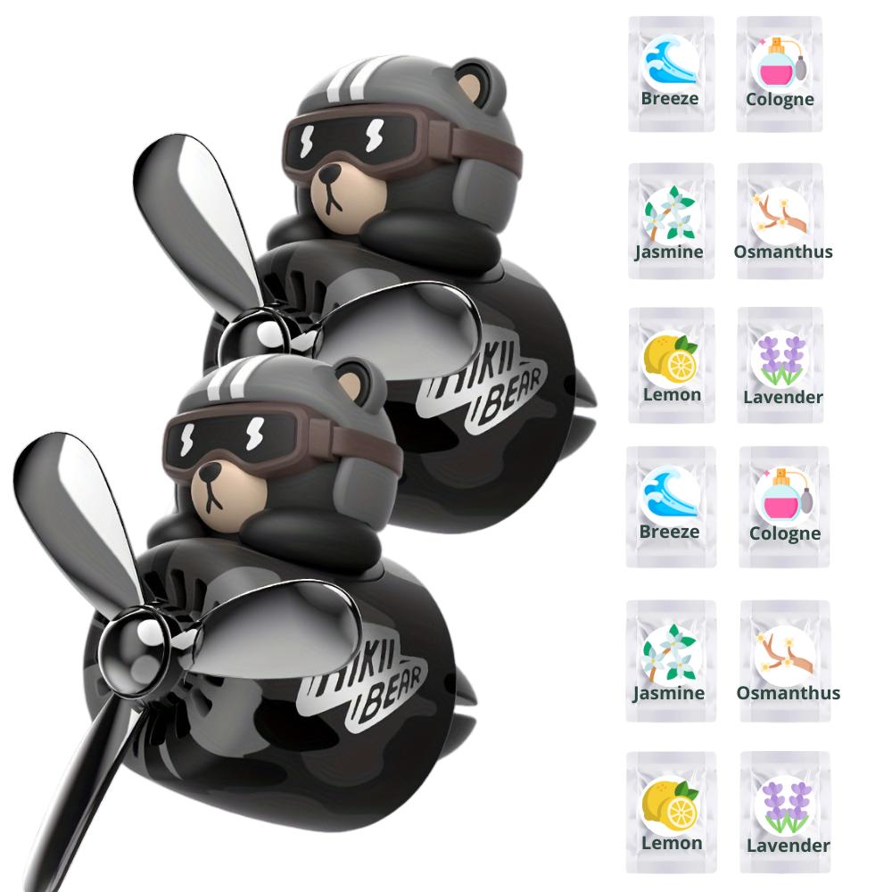 KUKII Pilot Bear Car Air Freshener - Rotating Propeller Vent Diffuser with Essential Oil Tablets, Aviation Design, With 6 Fragrance refill