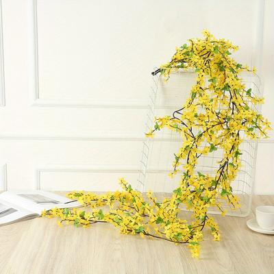 2 Stück Künstliche Blumen Ranke Hängende Efeu Seide Frühlingsgelbe Blumen Künstliche Jasminranken Gefälschte Blumenranke für Wand Hochzeitsbogen Heimdekoration