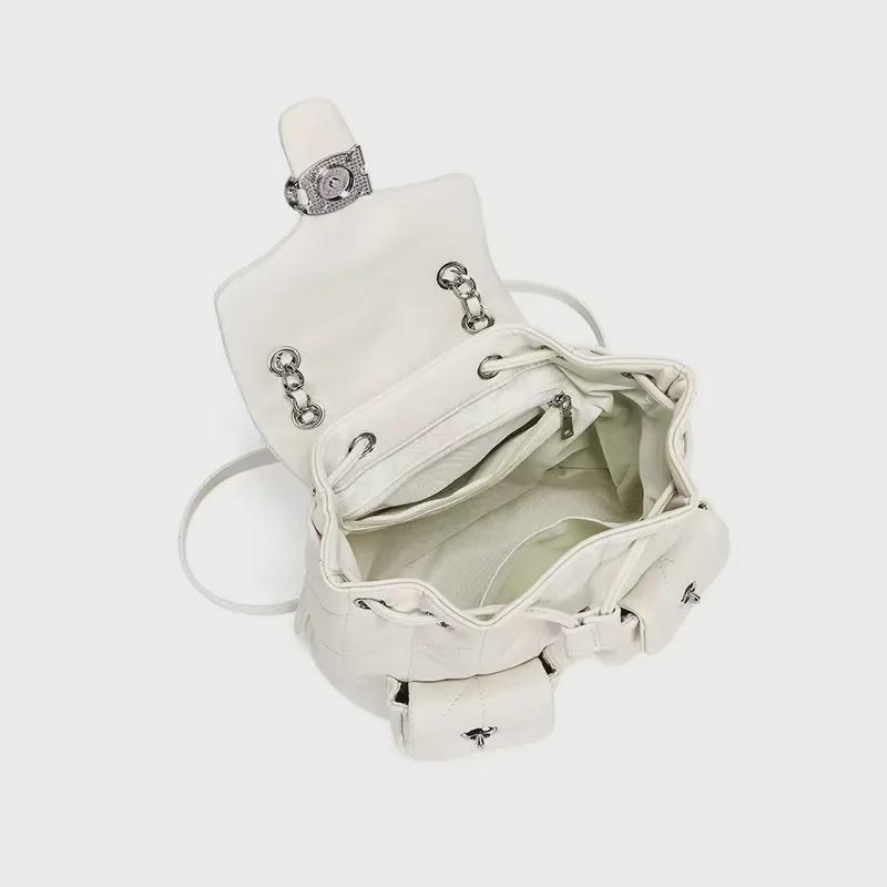 2024 Trendy Damen Große Kapazität Multifunktionale Leder Reise Rucksack mit Kette