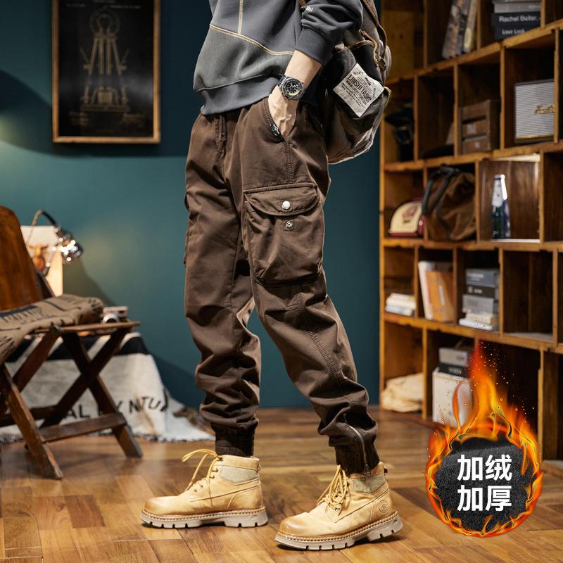 High Street Retro Fashion Casual Pants Thickened Thermal Trousers Overalls Versatile Trend Wear-resistant Leggings