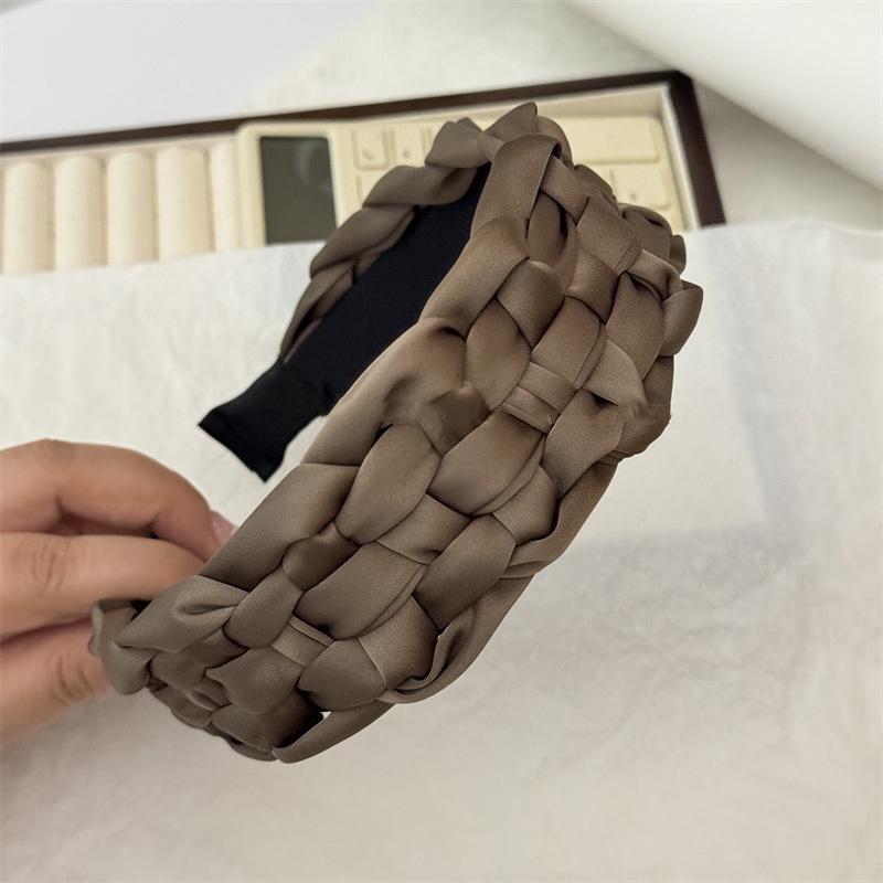 5CM Luxus Breite Damen Geflochtene Haarbänder Weicher Satin Stoff Geflochtenes Stirnband Mode Weiblich Lässig Party Kopfschmuck Haaraccessoires