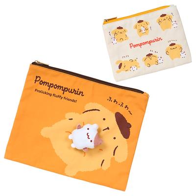 Sanrio Flache Kosmetiktasche Set mit 2 Stück und Muffin Freundschaft Alter 3 und 613029 (Pudding-Zeit) Pompompurin, Baumwolle, Polyester, Stahl, Hoch,
