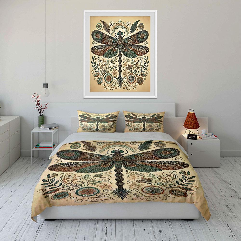 "Dragonfly Pattern Decorative Art Set" Soft Skin-Friendly Bedding Set Includes 1 Duvet Cover And 2 Pillowcase Gift