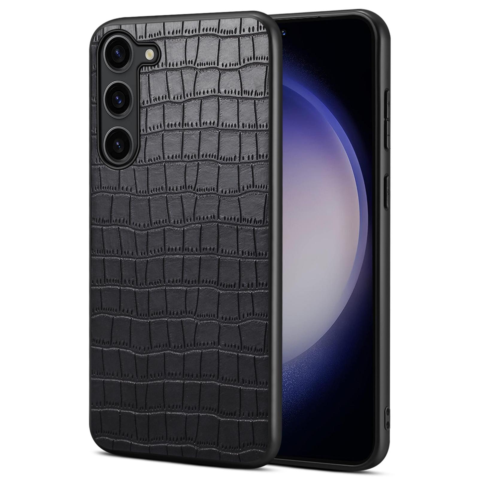 

For Samsung Galaxy S23 Case Crocodile Texture PU+PC+TPU Well-protected Phone Cover Black