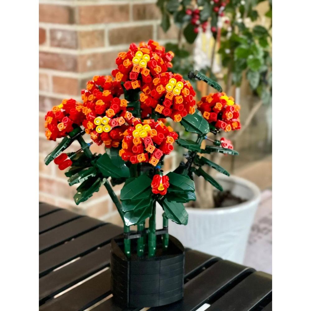 City Creativity Bouquet Lantana Potted Plant Home Decoration Building Blocks Bricks Kids Toys