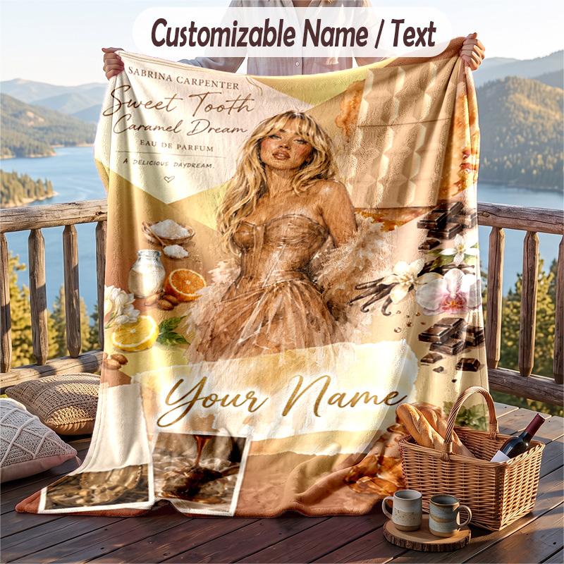 Personalized Flannel Throw Blanket,Sabrina Carpenter Custom Printed Name, Cozy Plush Blanket For Home Use