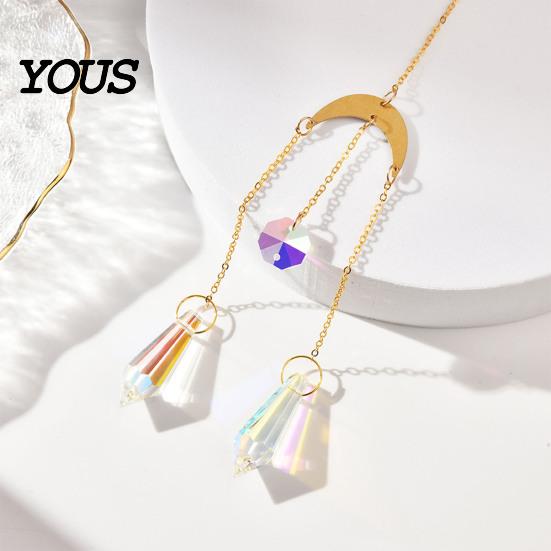 Sun Catcher Pendant Faux Crystal Suncatcher, Colorful Prisms Window Hanging Catcher, Moon Suncatcher Rainbow Maker Chain for Garden Home Decor Star
