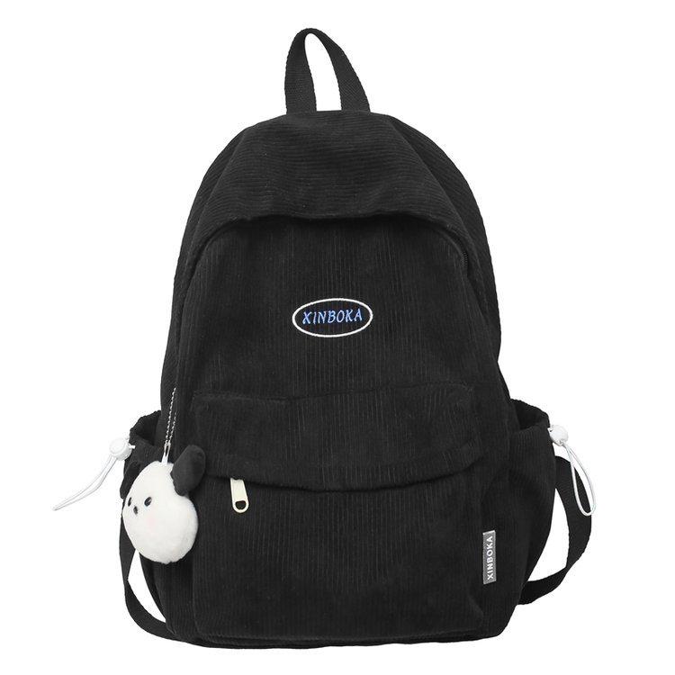 

Минималистичный вельветовый рюкзак - Милый японский и корейский стиль для девочек Single Backpack чёрный