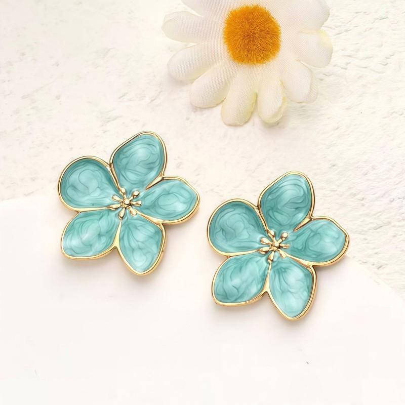 Creative Drop Oil Stainless Steel Petal Stud Earrings for Women Vintage Elegant Simple Flower Earrings Daily Versatile Jewelry