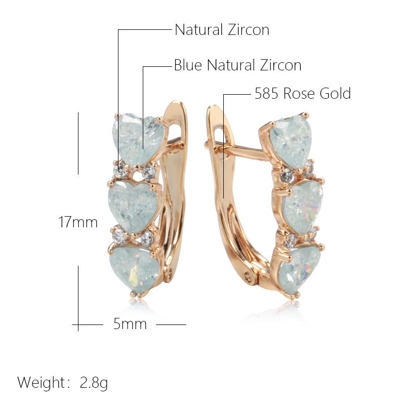 New Blue Heart Zircon Drop Earrings For Women  Rose Gold Color Earrings Vintage Wedding Jewelry Luxury Design Best Gift
