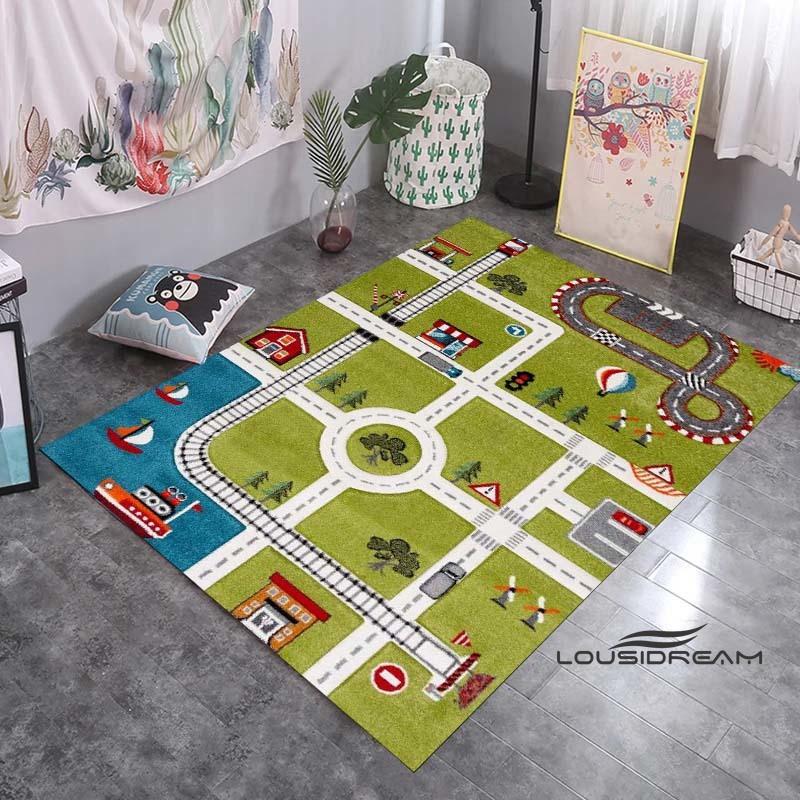 Kids Rug, Urban Railway Traffic Themed Play Mat for Playroom, Educational Road Traffic Rug for Children, Christmas Gift for Kids 40x60cm