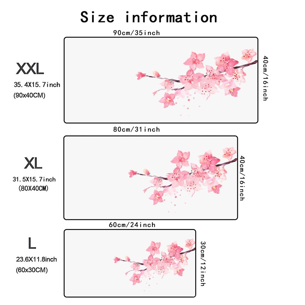 Pink cherry blossoms Mouse Pad Large Gaming Office Stitched Edges Non-Slip Rubber Base Extended Keyboard Mousepads Long Desk Mat