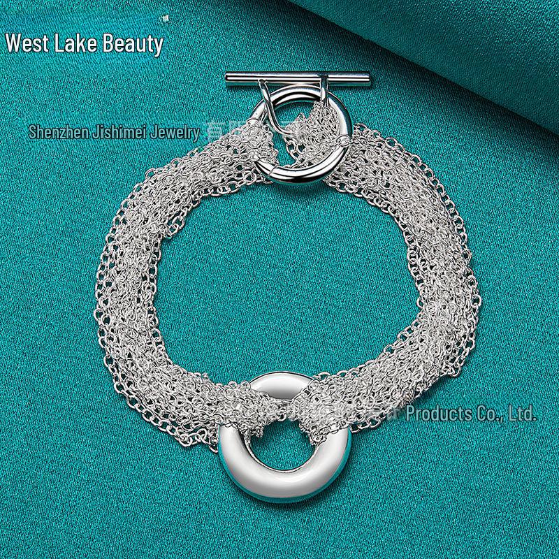 West Lake Silver Multi-Chain Ring OT Buckle Bracelet for Women