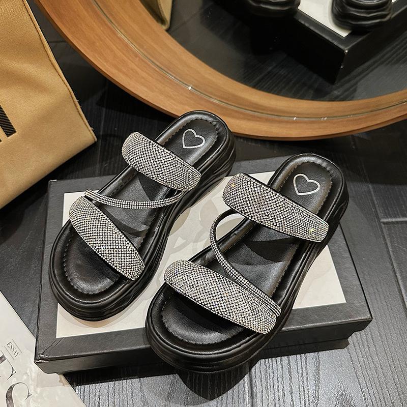 French Slippers Women 2026 New Outside Platform Heightened Sandals Beach Mopping 35 чёрный