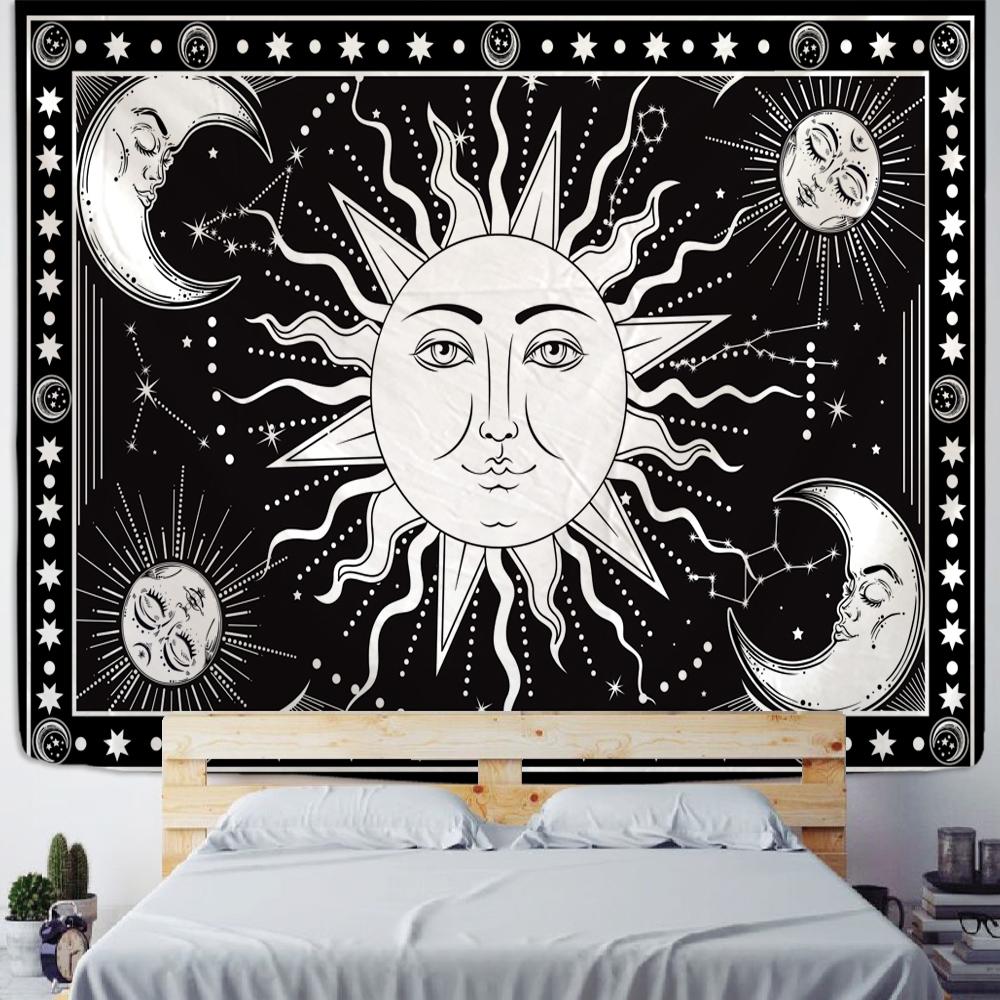 India Sun Moon Mandala Tapestry Wall Hanging Tarot Wall Tapestry Wall Carpet Psychedelic Tapiz Witchcraft Wall Cloth Tapestries