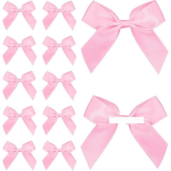 Satin Ribbon Black Bow Decor 2." Self Adhesive Premade Bows for Gift Wrapping Black Mini Bow for Treat Bags Party Favors Wedding Decorations - 50