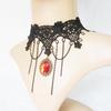 Trendy Black Lace Retro Pendant Crystal Tassel Necklace for Women - European and American Style GY035