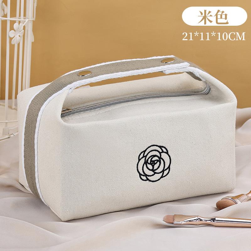 

Portable Canvas Handbag Makeup Bag New High-end Sense Camellia Lipstick Mobile Phone Watch Key Travel Storage бежевый