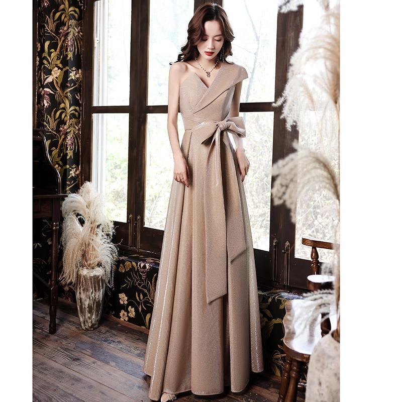 Toast Dress Bridal Burgundy Summer One-shoulder Style Long Dress Order Wedding Return Thank You Dinner Dress Dress