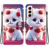 Handmade PU Leather Flip Case for Samsung Galaxy S22+/S22 Plus (SM-S906B) Anti-Slip Shockproof Cover with Wrist Strap & Heart/Rose Cat Designs