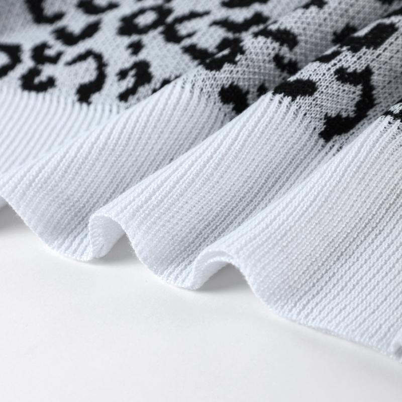 Pull à col rond pour femme Court Imprimé léopard Tricoté Haut à la mode et décontracté Pull Jumper Chemise de fond Automne et Hiver