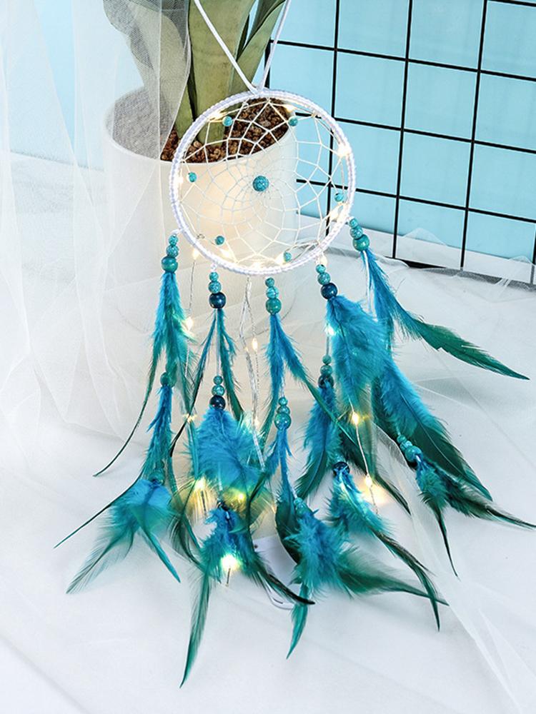 Blue Feather Dream Catcher Wind Chimes Creative Handmade Bedroom Wall Hanging Ornaments Birthday Festival Gifts Home Decorations