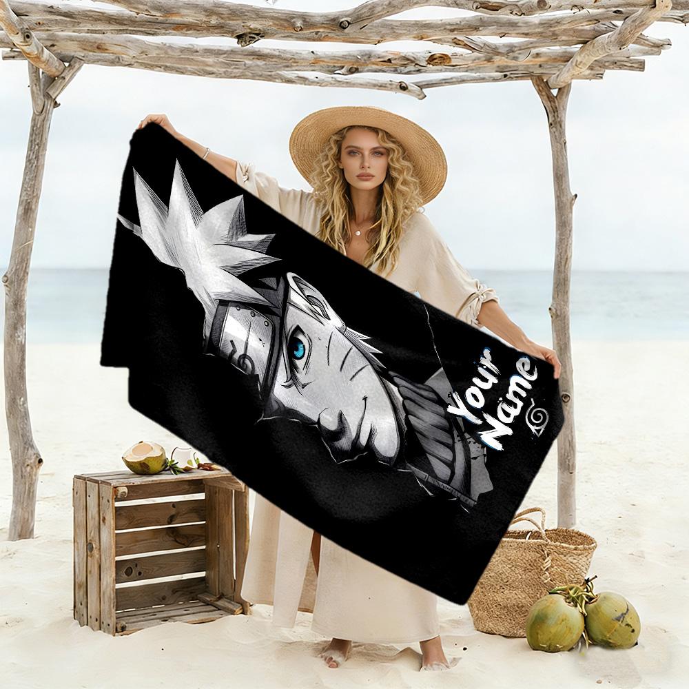 Naruto Character Customize Your Name Beach Towel Quick-Dry Soft Microfiber Perfect for Traveling Yoga Camping and Swimming