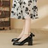 Year thick heel Mary Jane single shoes women's bow pearl word with thick heel