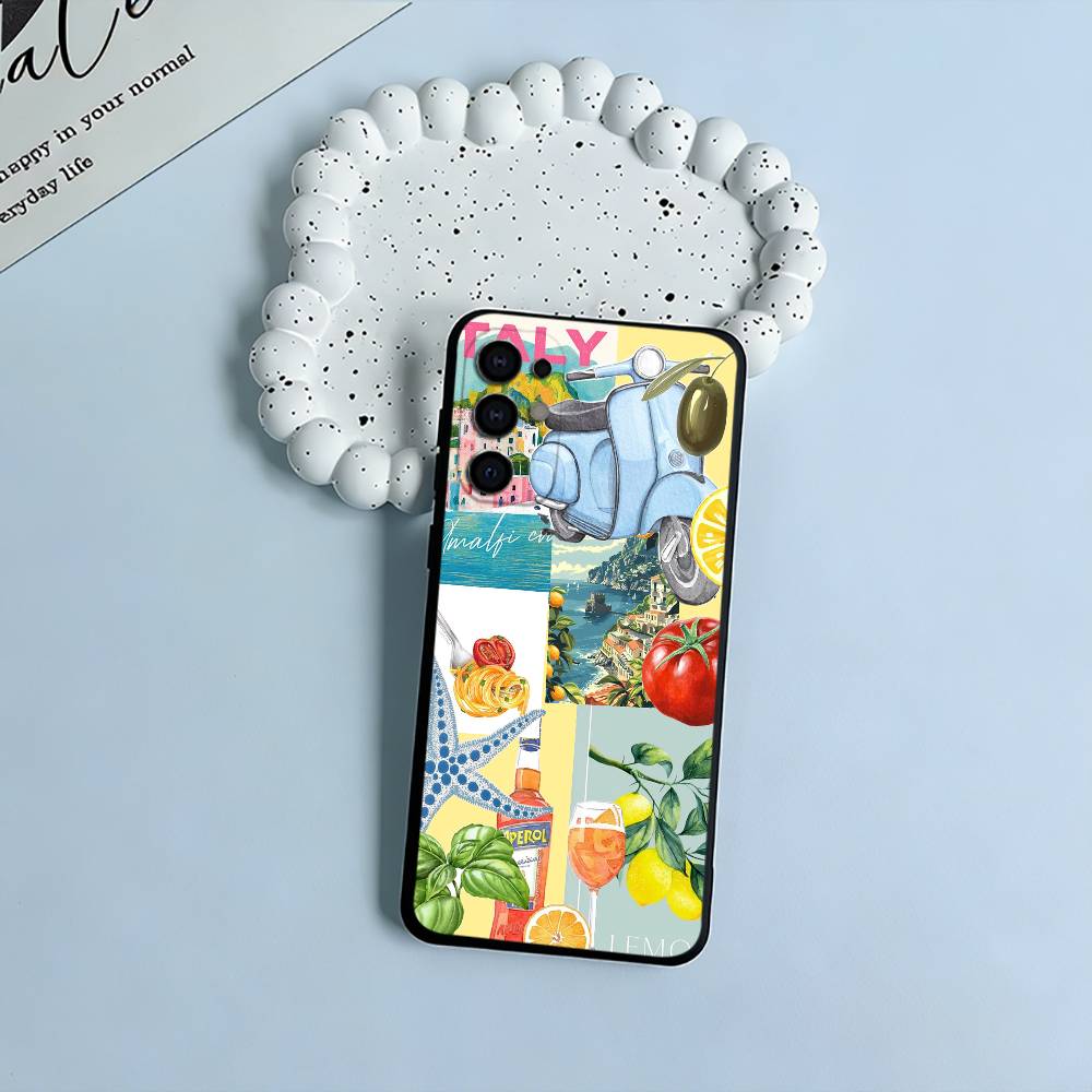 

S-Seaside Scenery Wine Lemon Soft Silicone Case for Samsung S25, S24, S21, S22, S23, S30, Ultra, S20, Plus, FE, Lite-Black Samsung S20ULTRA5G