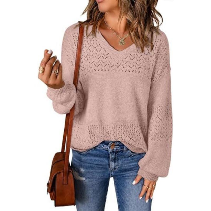 Autumn and Winter New Women's All Match Pure Cotton Casual Long Sleeved V-neck Lightweight Knitted Pullover Sweater Top