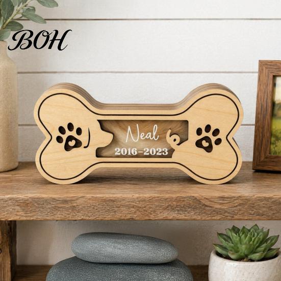 Holz Haustier Gedenkbehälter Hund Haare Andenkenbox, Knochenförmige Dekorative Aufbewahrung für Zuhause Büro Beileidsgeschenk Verlust von Haustieren Box